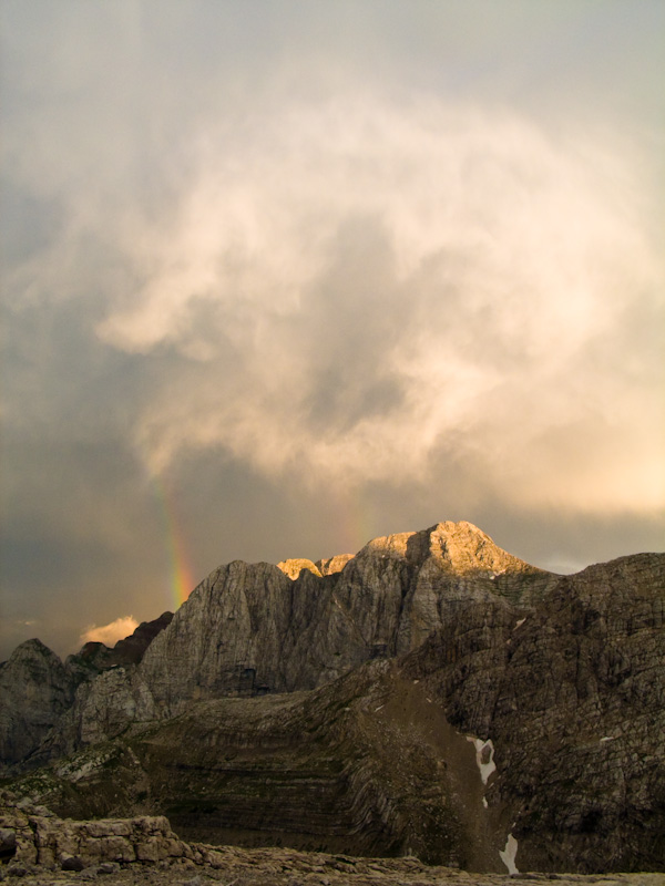 Cloud, Double Rainbow And Doss Di Dalun At Sunset